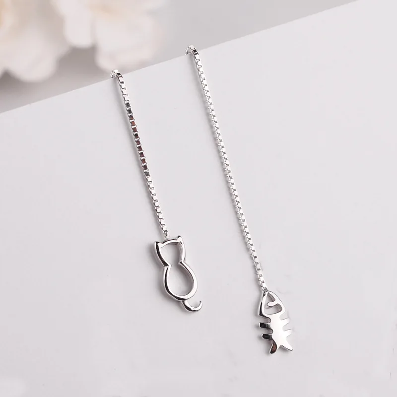 REETI nowy 925 Sterling Silver długi kot ryby kolczyki dla kobiet Hot moda srebro-biżuteria FreeShip