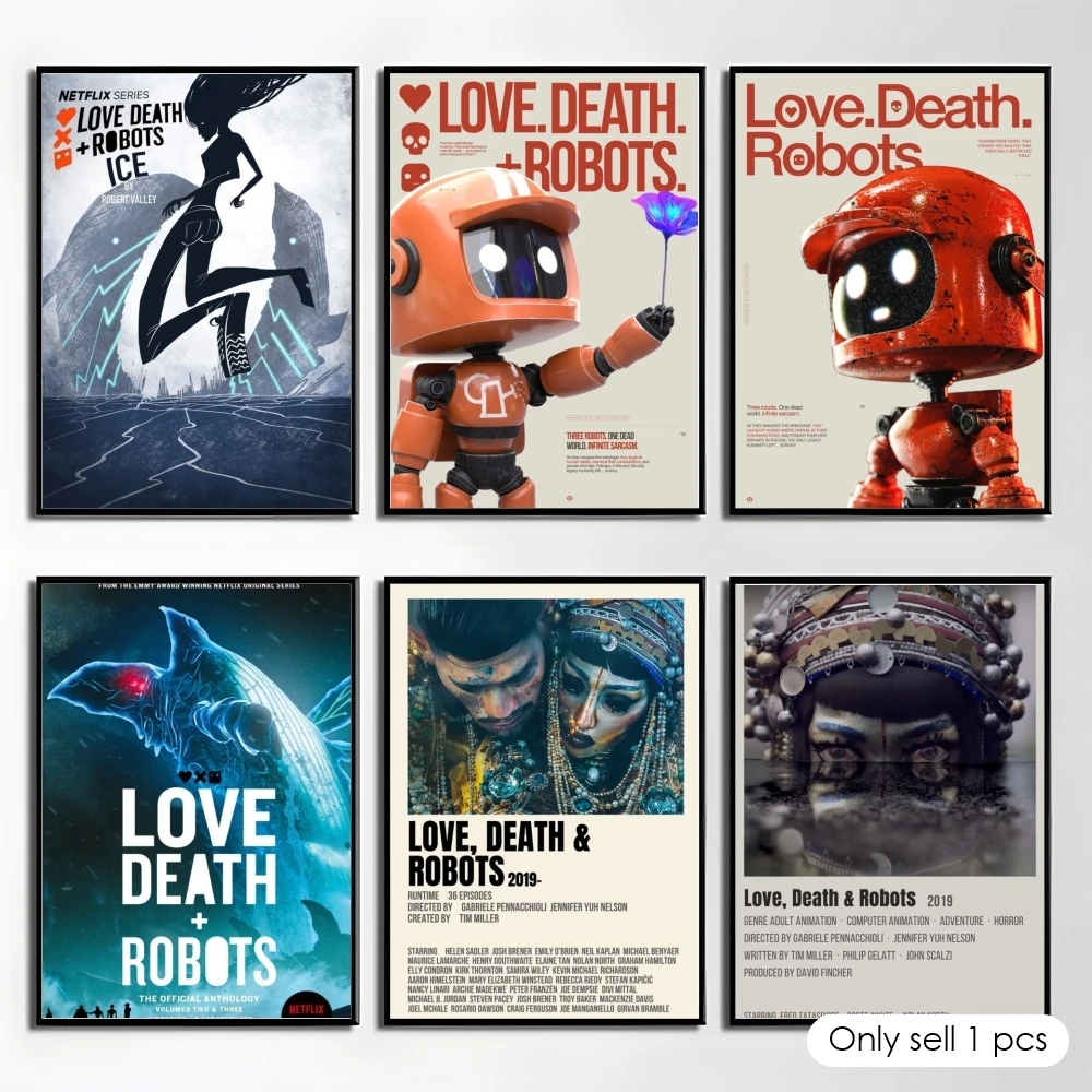Love D-Death Robots Poster Self Adhesive Wall Stickers Removable Room Decor Aesthetic Space Murals Fancy Gift