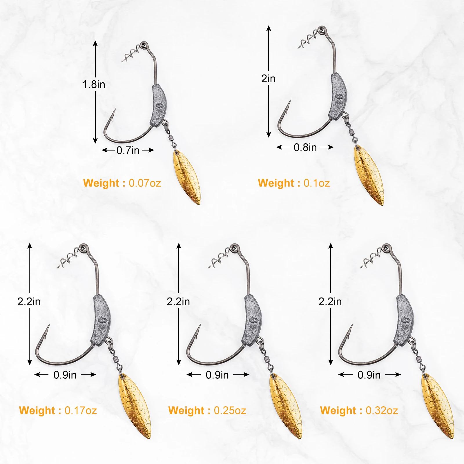 Goture 40pcs/box Metal Offset Fishing Hook With Swivel Spoon  Artificial Metal Hard Bait for Lake Sea Pike Carp Fishing