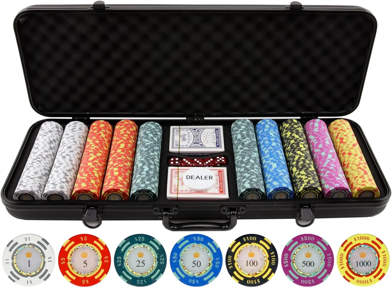 Chips - Clay Poker Chips Set - 500 Piece Crown Casino Poker Set with Numbers Denomination - New Upgraded Poker C