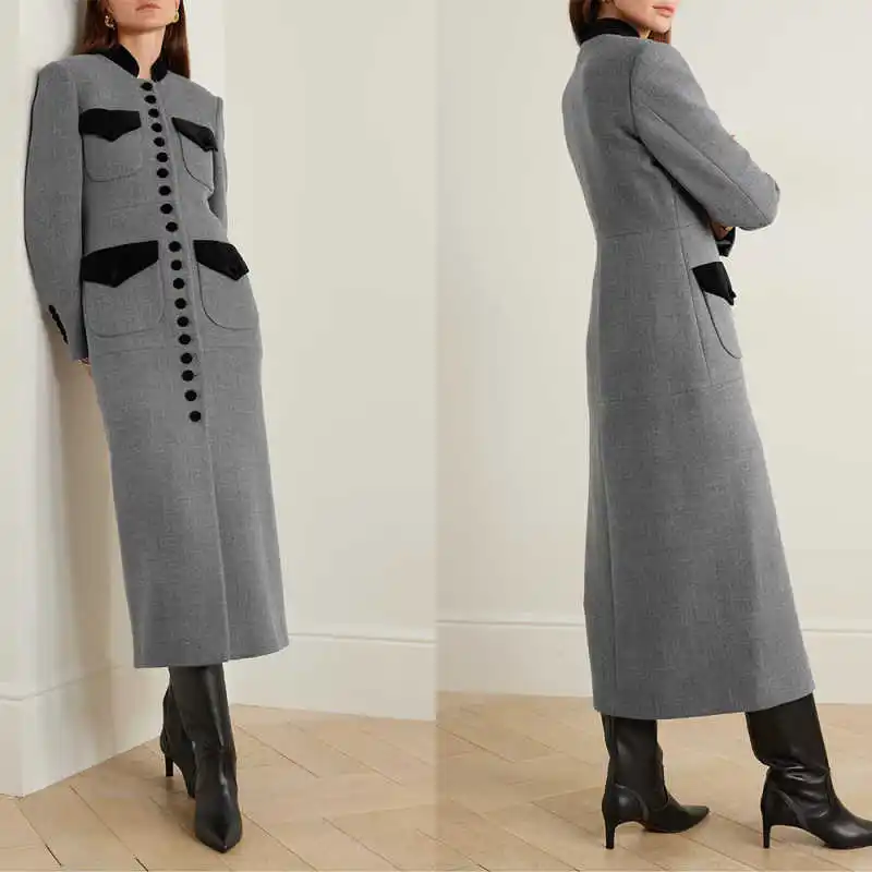 Mode femmes Long pardessus 1 pièce simple boutonnage manteau haute rue automne hiver vêtements d'extérieur chauds personnalisés