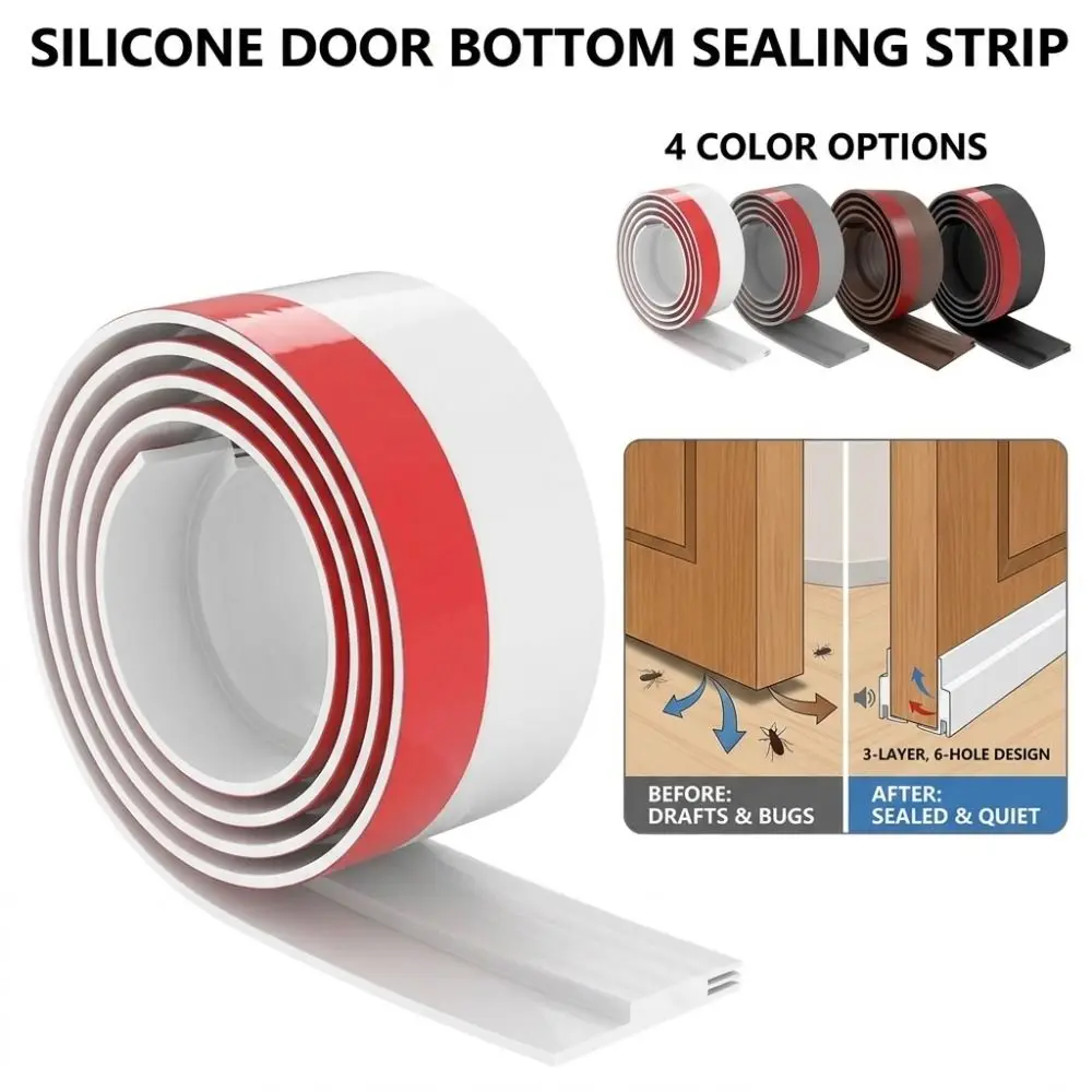 Silicone Door Bottom Sealing Strip Soundproof Self-adhesive Draught Excluder Insect Prevention 100cm Weather Stripping Dorm
