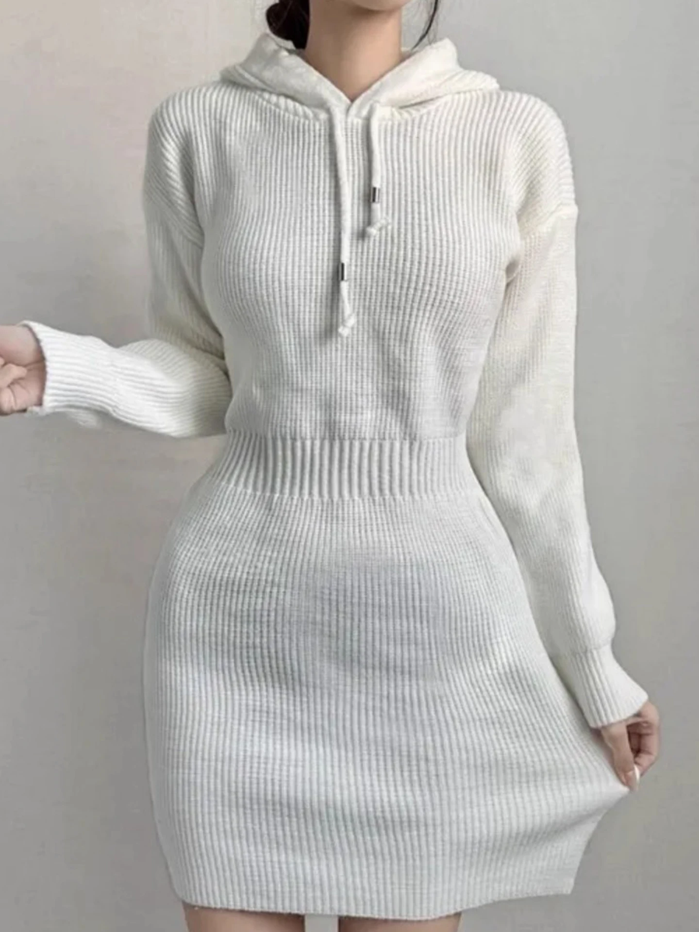 Ay com capuz de malha dr feminino outono inverno simples elegância cintura cinching emagrecimento camada base camisola ort dr