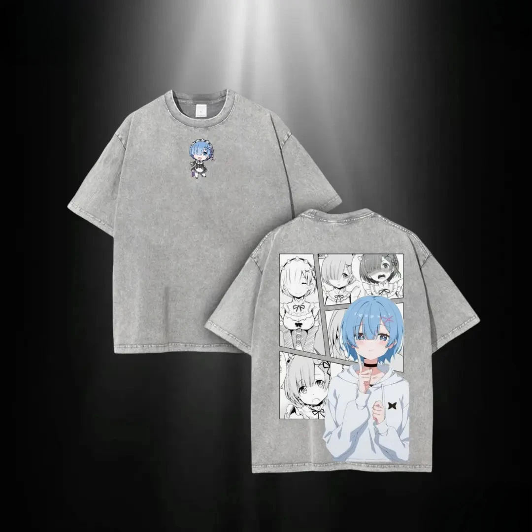Camiseta de Anime Re:ZERO Rem, camiseta Harajuku Y2k lavada de gran tamaño, camisetas de verano de manga corta, camisetas de algodón puro, ropa para hombres y mujeres