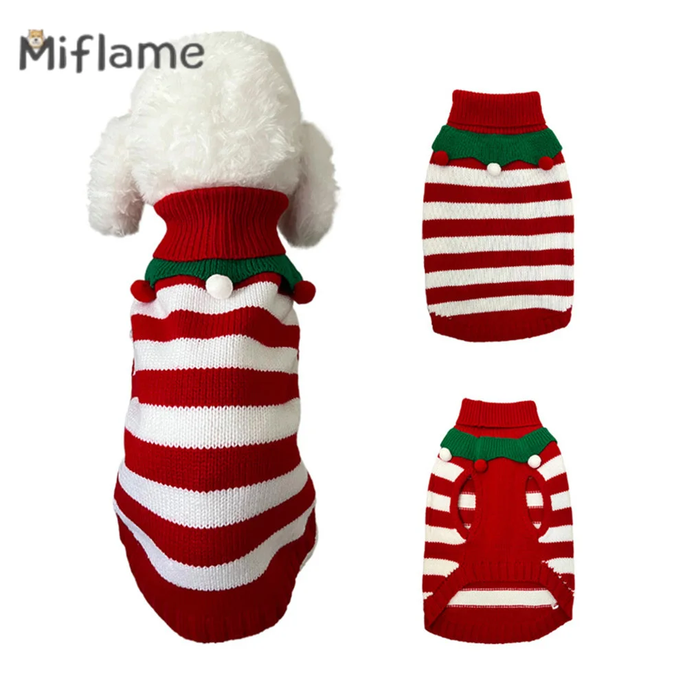 Miflame 2023 Autumn Winter New Pet Apparel Casual Warm Small Dogs Knitted Clothes Teddy Bichon Spitz Christmas Tree Elk Sweater