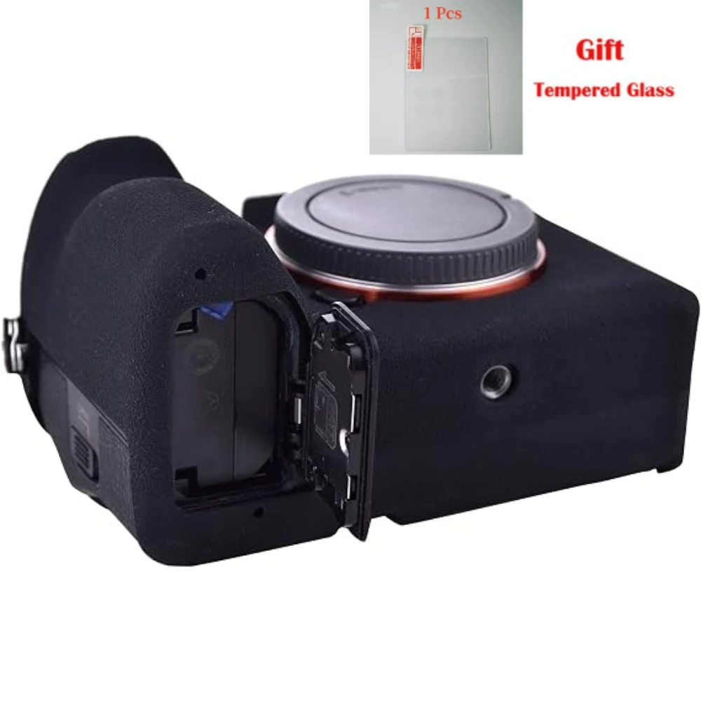 For Sony A7M4 micro-single camera Body Cover Skin silicone case, Rubber protective case camera bag + 1PCS Free Tempered Film