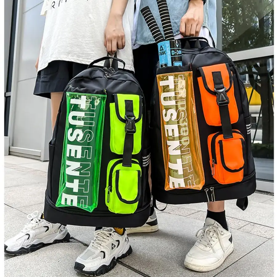 حقيبة كرة الريشة، حقيبة ظهر، حقيبة رياضية، سعة كبيرة، وضعية مستقلة للأحذية، حقيبة مضرب تنس بألوان متباينة #6