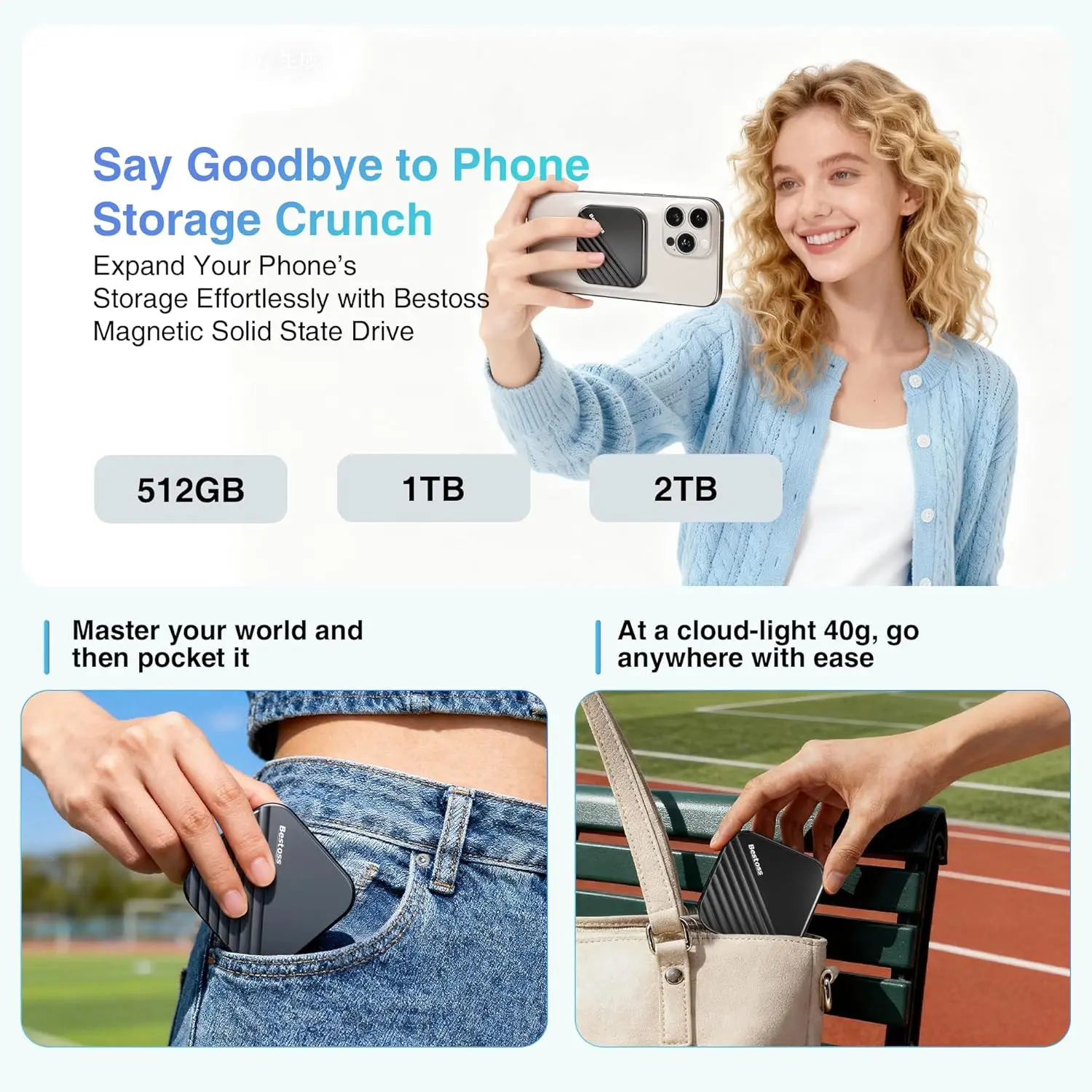 512GB Magnetic SSD, 4K 120fps ProRes, 2000MB/s, MagSafe for iPhone 15/16/17, Tablets, PC
