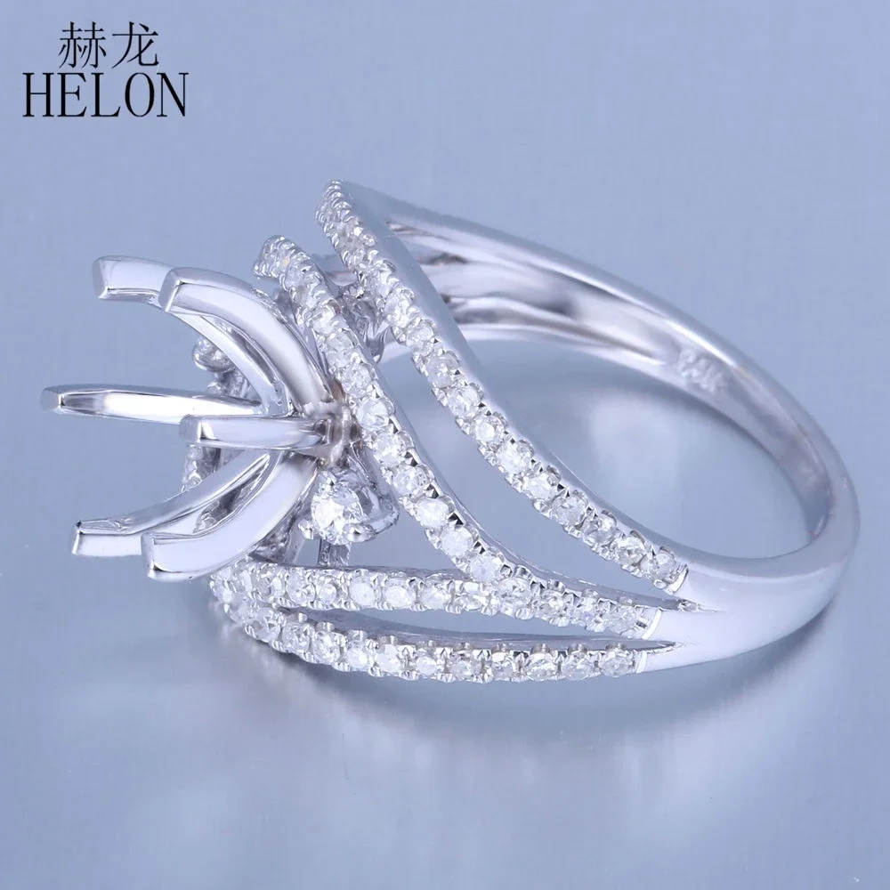 HELON Round 8-9mm Solid 14K White Gold DEF Moissanite Diamonds Semi Mount Engagement Ring Women Wedding Trendy Fine Jewelry