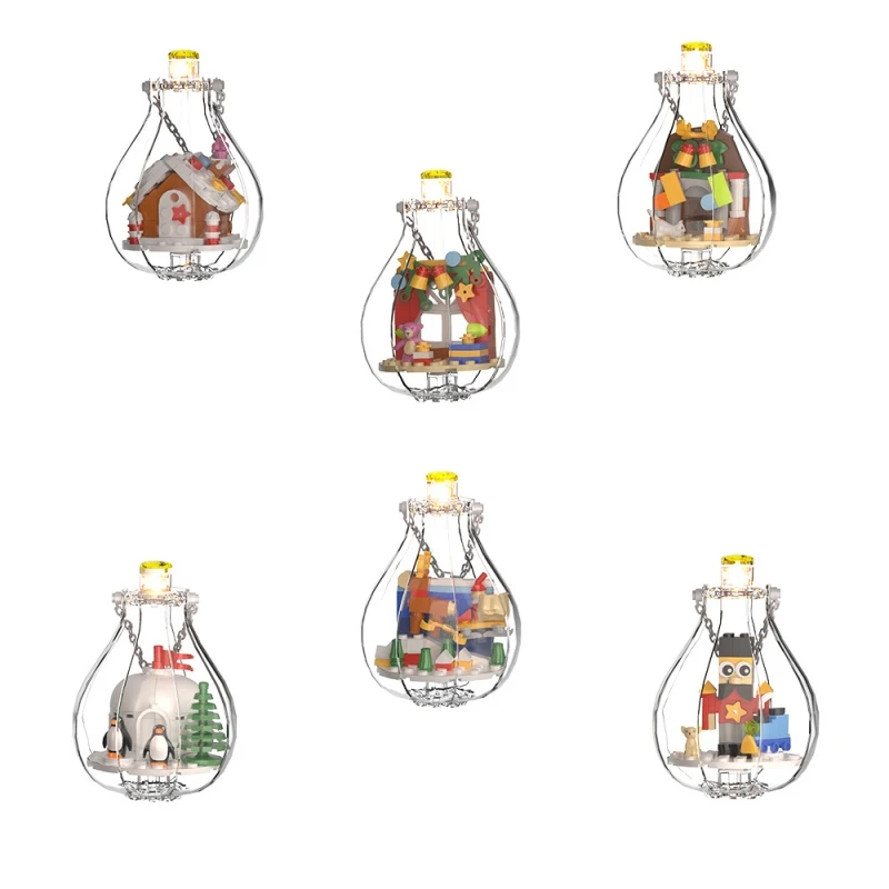 MOC Lampadina di Natale Modello Building Blocks Babbo Natale Casa di pan di zenzero Pinguino Luce decorativa Giocattolo di mattoni Regalo di Capodanno