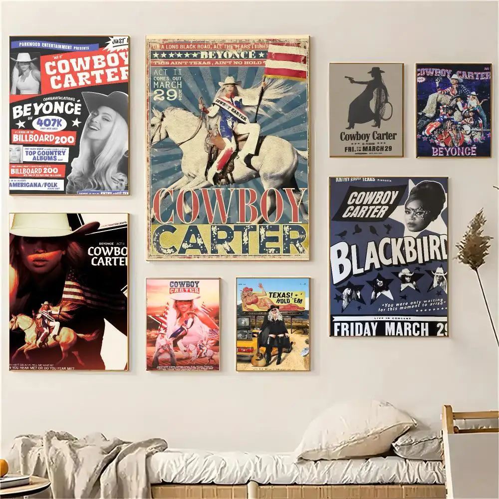 Beyonce Cowboy Carter Comic Western Poster Self-adhesive Living Room Bedroom Party Bar Decor Moisture-proof Fade-resistant HD