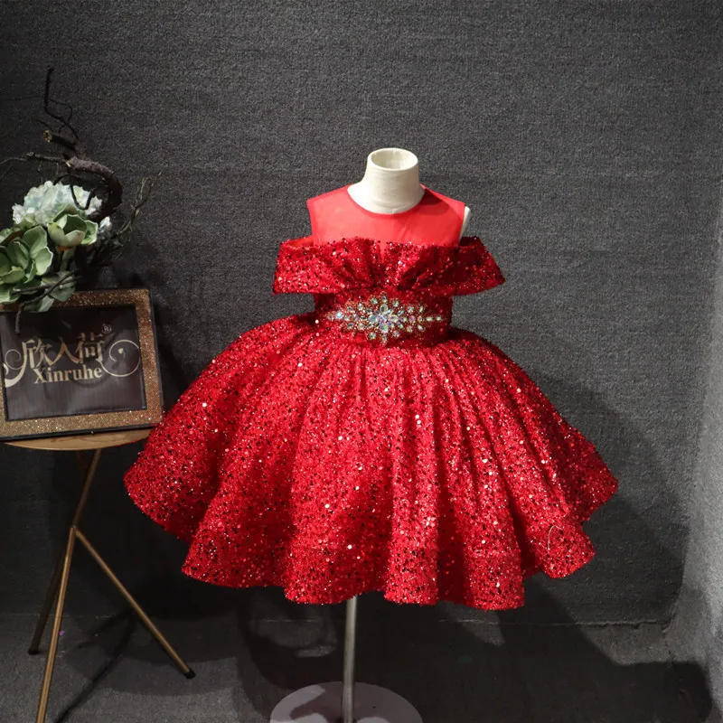 Toddler Girls Luxury Sparkling Sequin Design Princess Ball Gown Children Elegant Birthday Party Evening Prom Dresses y808