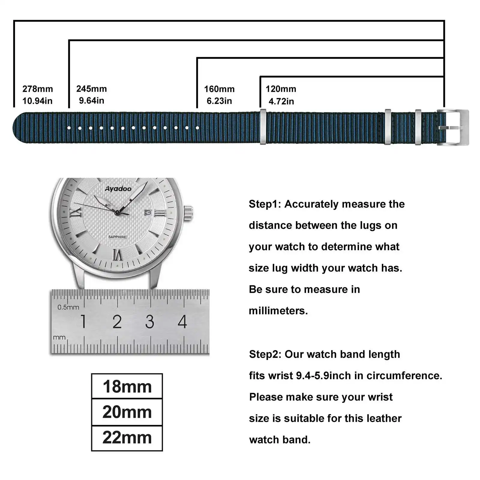 Двухцветный нейлоновый ремешок для часов Ayadoo, цельный сменный ремешок с текстурой полосы для мужчин и женщин, доступная ширина наконечника 18 мм, 20 мм, 22 мм