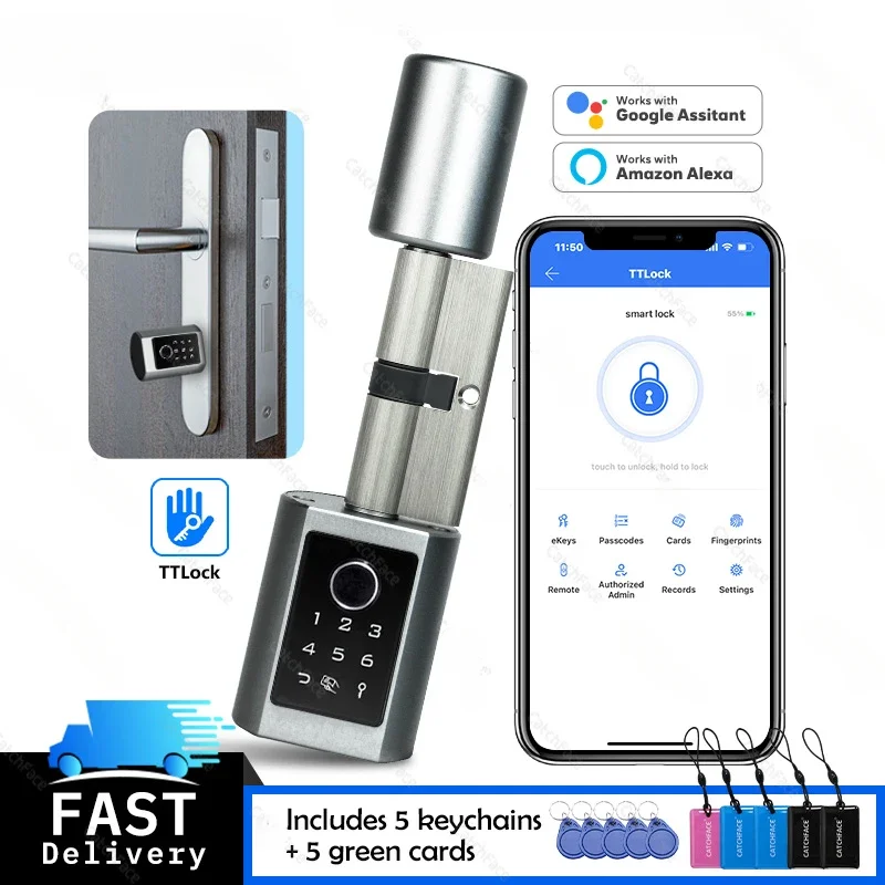 IP65 Waterproof Fingerprint Frid Card Password TTLock Keyless Electronic APP Wifi Digital Cylinder Smart Door Lock Bluetooh