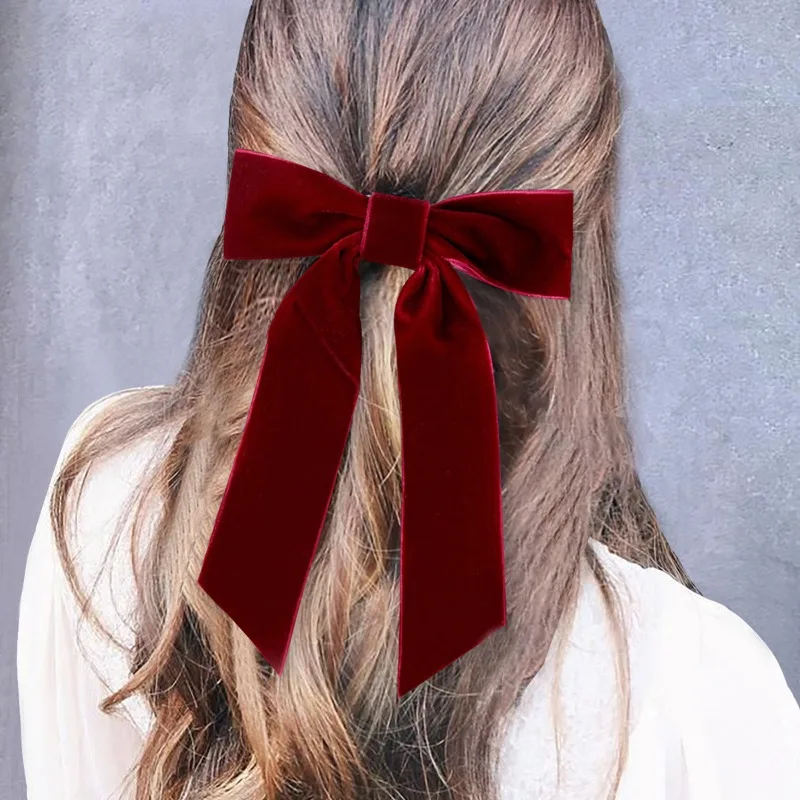 

Bow Velvet Barrettes Women Temperament Ponytail Hairpin Hair Clip Girls Black Red Ribbon Hair Clip Fashion Hair Accessories