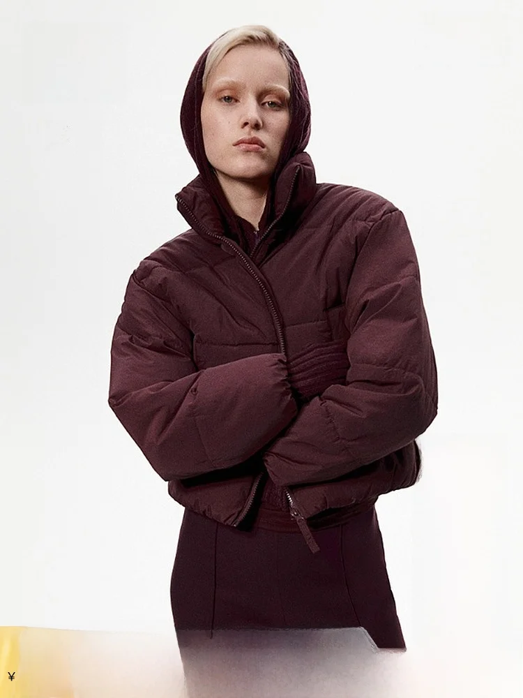 

Женская зимняя теплая куртка H&M с красным ромбовидным узором, воротником-стойкой, на молнии, короткая, из хлопка с наполнителем из нейлонового волокна