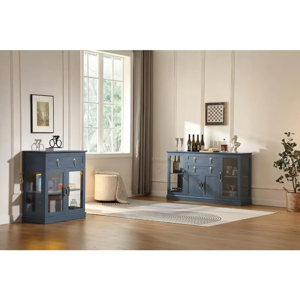خزانة بوفيه جانبية حديثة مقاس 58.2 بوصة مع أبواب زجاجية للتخزين وبار القهوة Credenza للمنزل #6