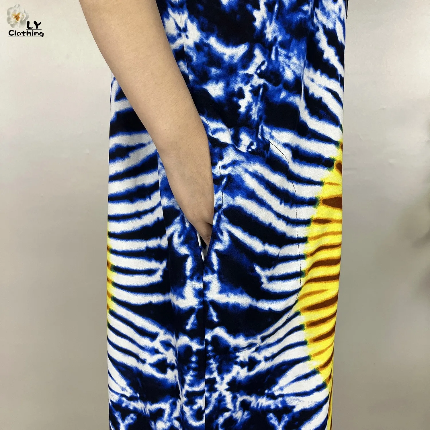 2023New Dubai Muslim Summer Fashion Short Sleeve Dress Women Cotton Loose Maxi Robe Floral Tie-dyed Femme African Abaya Clothing