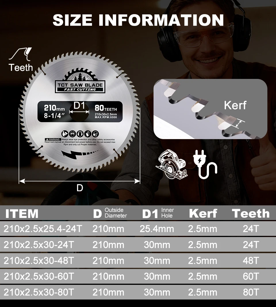 XCAN 210x30mm Kreissäge Klinge 24T 48T 60T 80T TCT Sägeblatt Hartmetall gekippt Holz Trennscheibe Für Power Tools – Detail 8