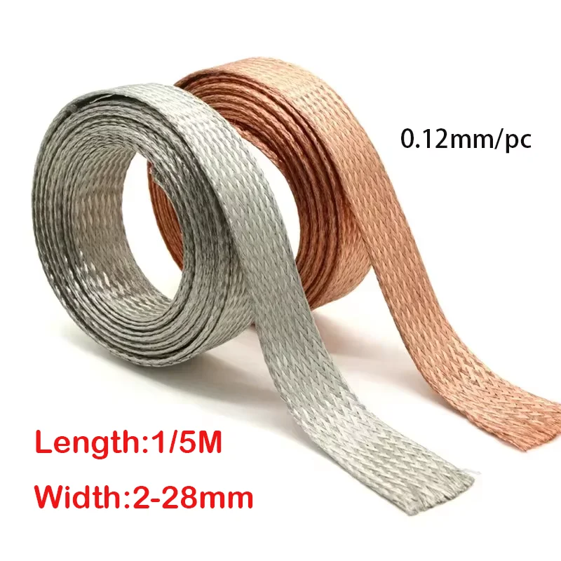 

1/5M Copper Braided Sleeve Tinned Plating 2 4 6 8 10 12 14 16 18 20 25 28mm Expandable Metal Sheath Screening Signal Wire Cable