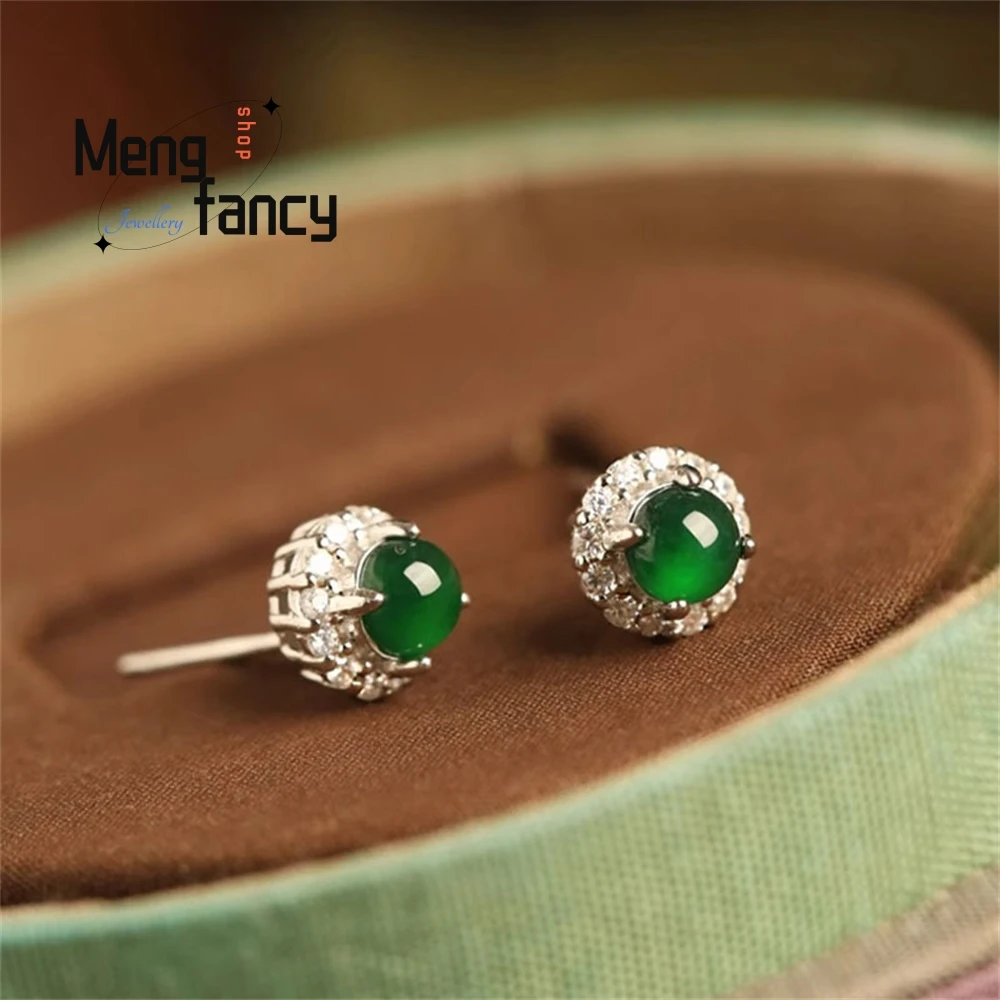 

Ice - Type Natural Jadeite Stud Earrings, New Chinese - Style Light Luxury Green Jade, Yang Green Gemstone Fashion Jewelry Exqui