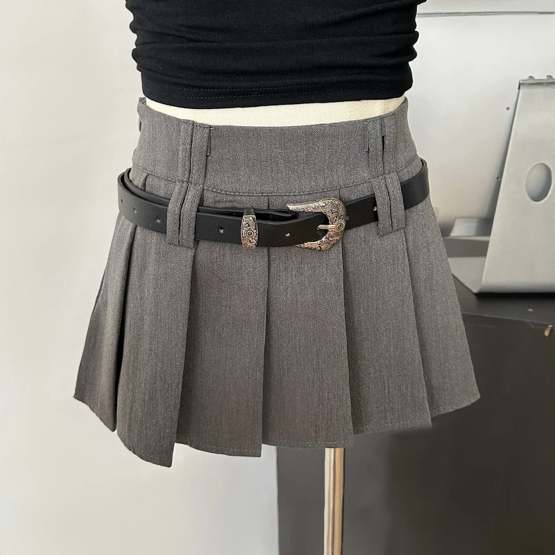 Egirl niska plisowana spódnica z paskiem spódniczka skate kobiet Teengirl minispódniczka e-girl Y2K estetyczna wiosenna strój na lato lat 90