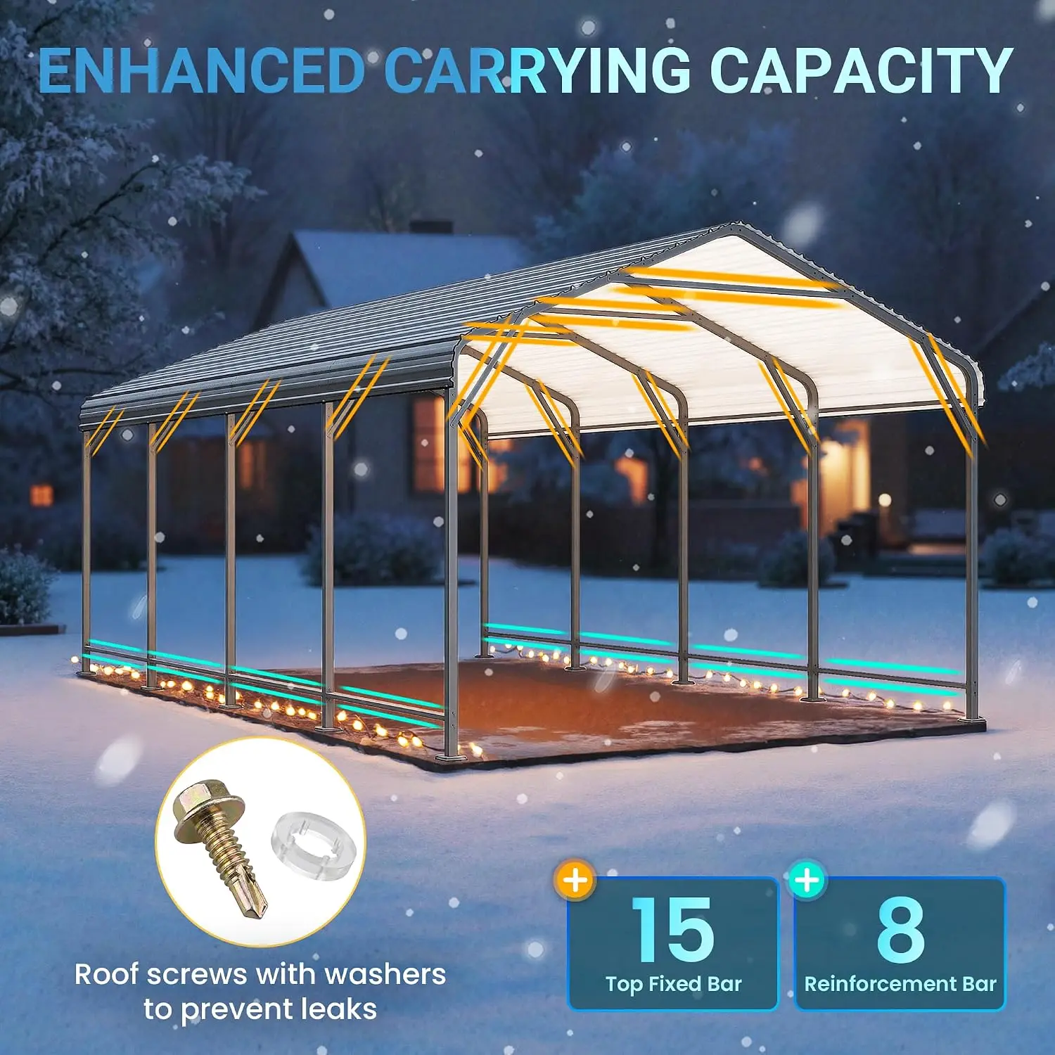 12 X 20 Metal Carport Heavy Duty Shelter Thicker Frame Base Uv Resistant Waterproof All Weather Outdoor Cover Boats Tractors Pic