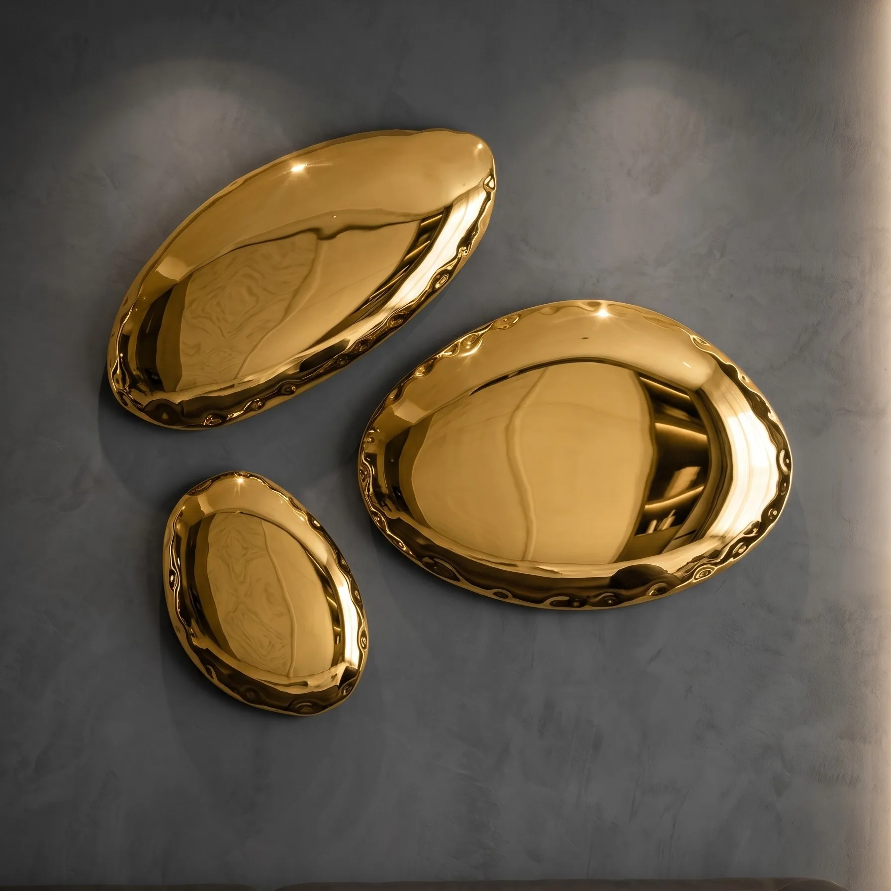Light luxury stainless steel pebble background wall decoration hotel model decoration mirror design sculptur