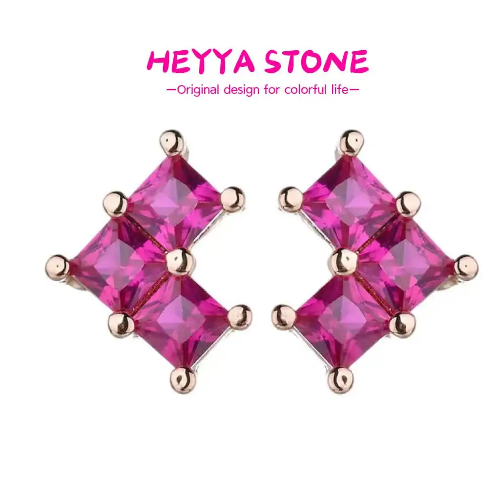 HEYYA STONE Heart Natural Ruby Stud Earrings For Women 925 Silver Simple Fine Jewelry Stone Gemstone Classic Style