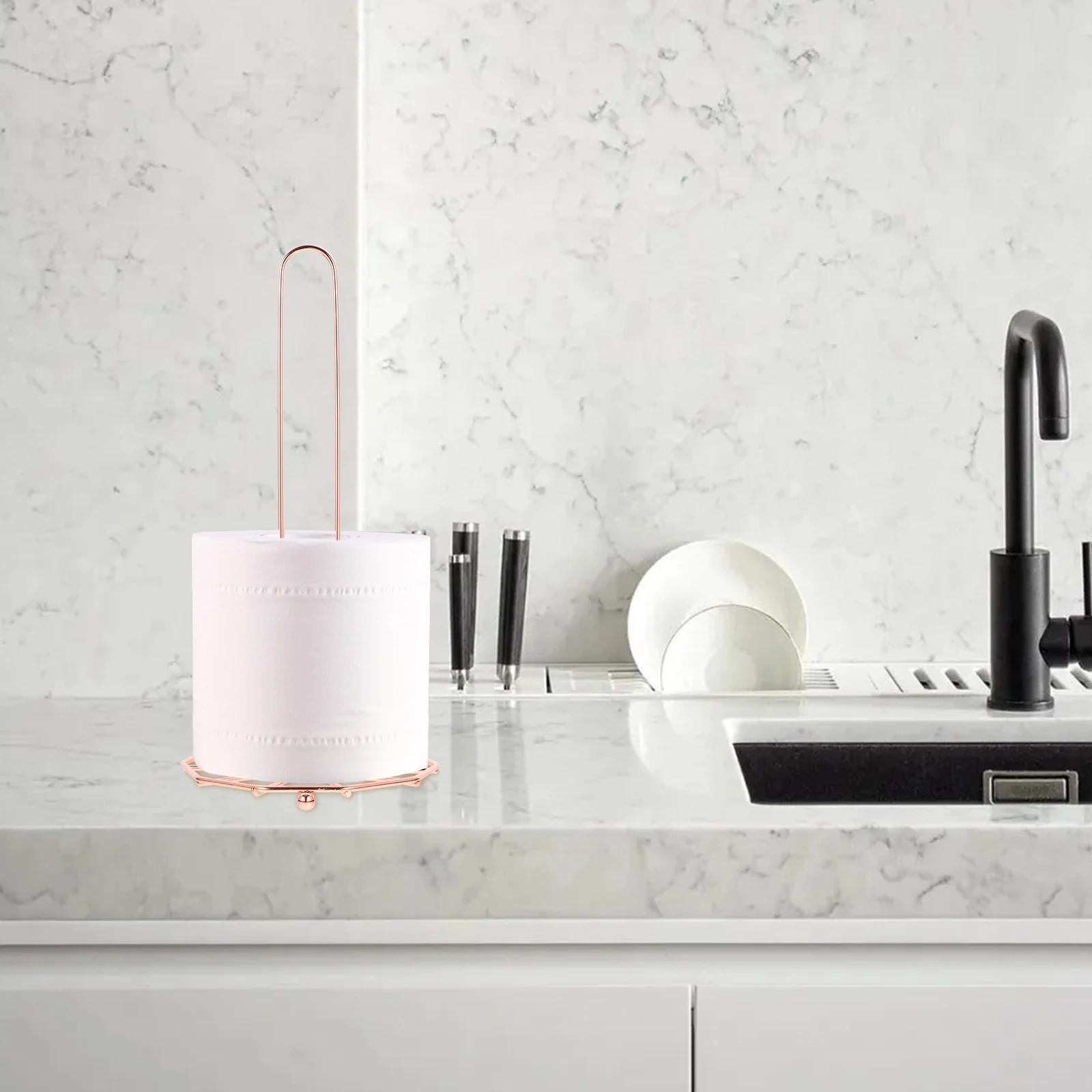 

Iron Paper Towel Holder Golden European Style Stand for Kitchen Countertop Metal Roll Storage Rack Decorative Napkin Dispenser