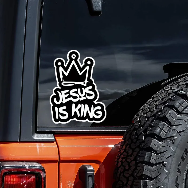 Jesus Is King Sticker Waterproof PVC Vinyl Decal Crown Car Bumper Window Motorcycle Laptop Faith Religious Christian 1Pc