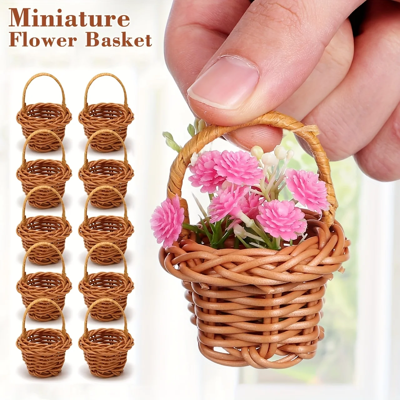 Mini cestas tejidas bohemias con asa, cestas de almacenamiento de tejido con tapa abierta de plástico, adecuadas para recuerdos, decoración, cestas de regalo, 10 Uds.