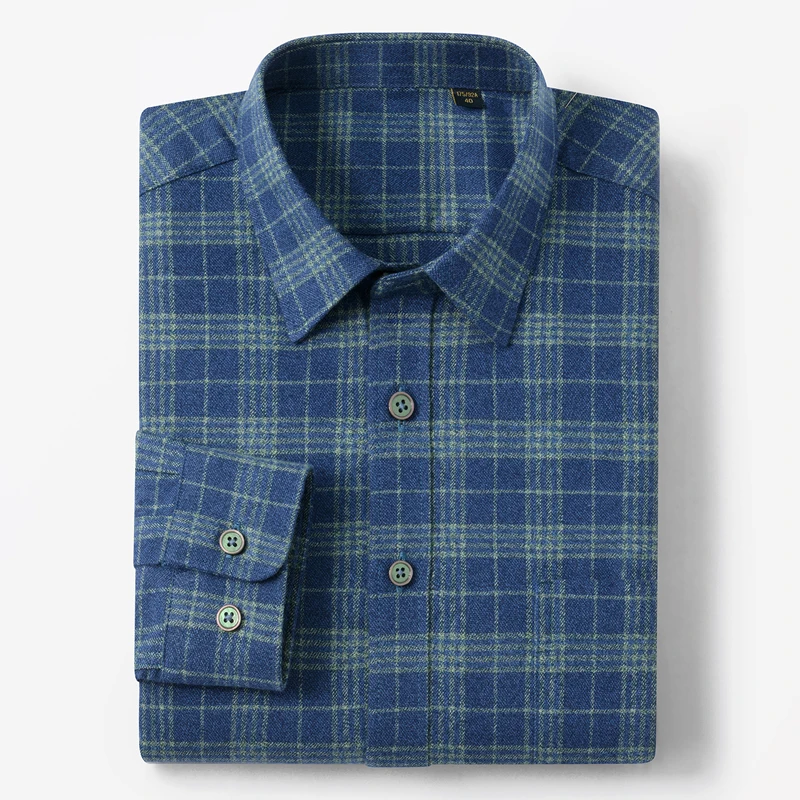 Hight quality 100%cotton brushed long sleeve shirts for men slim fit casual plain shirt soft plaid designer vintage clothes