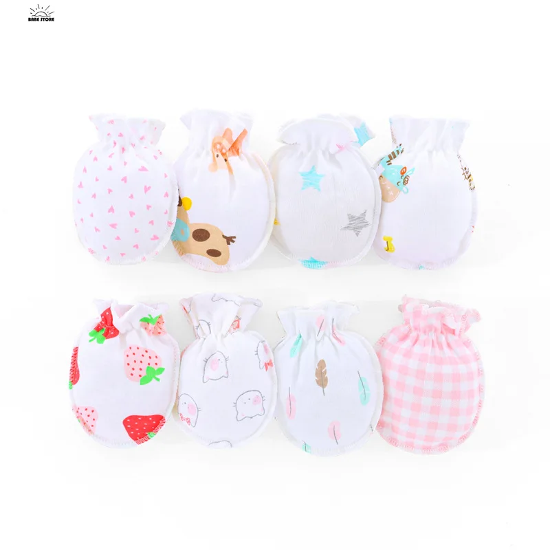 1/5Pairs Newborn Baby Gloves for Newborns 100% Cotton 0-3 Months Infant Anti-Grab Face Anti-Eat Hand Glove Cute Printed Glove