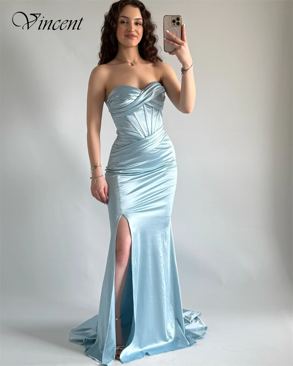

Customized Elegant Mermaid Satin Evening Dress Sexy Style Front Slit Party Dresses Classic Sweetheart Bespoke Occasion Gowns