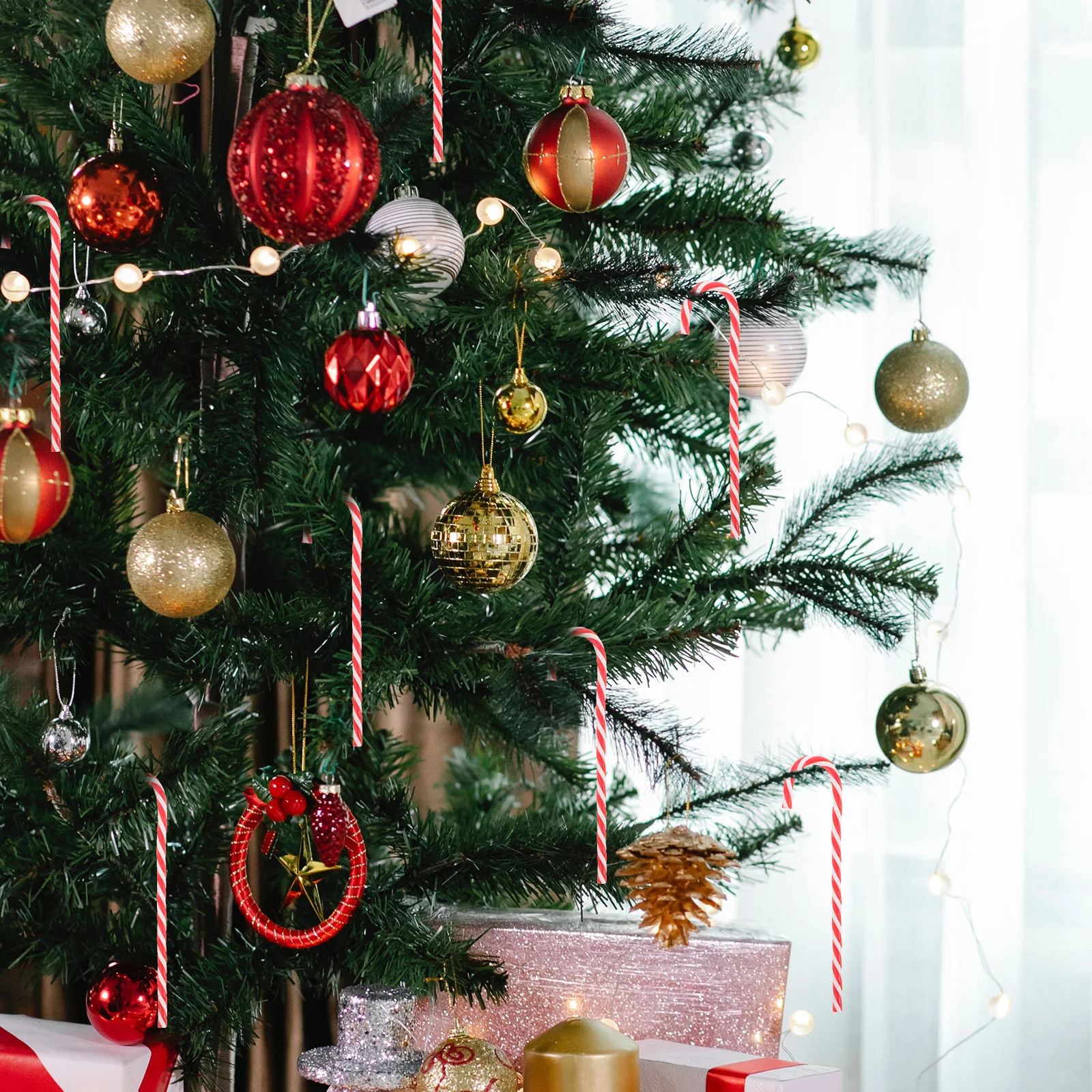 

12Pcs Candy Cane Christmas Tree Decoration Creative Adorable Design Festive Party Outdoor Indoor Use Colorful Holiday Gift