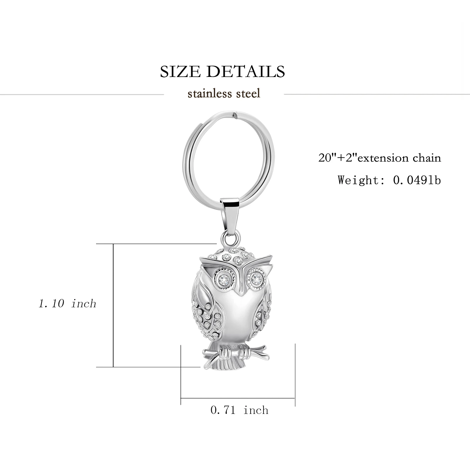 Owl Key Chain Cremation Jewelry Ashes Keepsake Memorial for Men Women Gifts Stainless Steel Pendant Keyrings