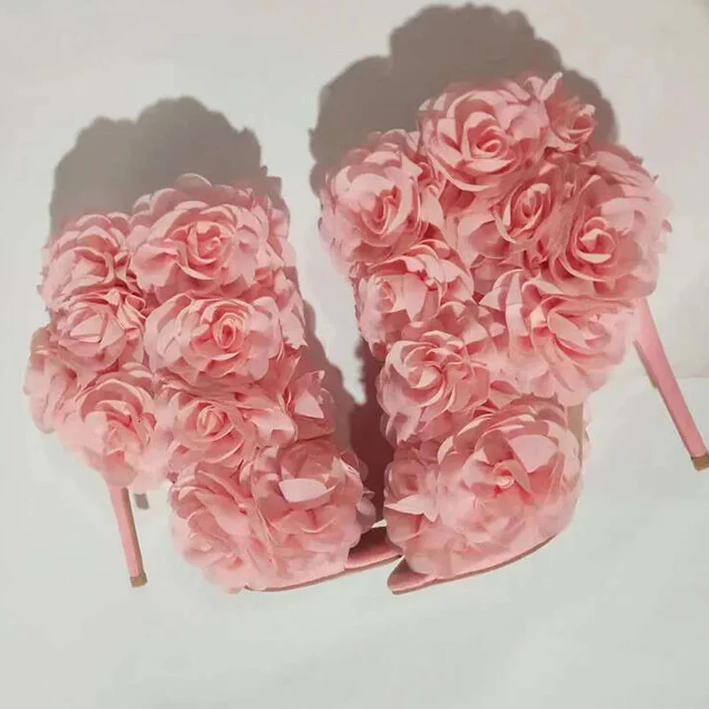 

Champagne Round Toe Rose Stiletto Slippers Woman Summer 2026 Green Flower Slip-On Slingback High Heel Sandal Shoes for Women