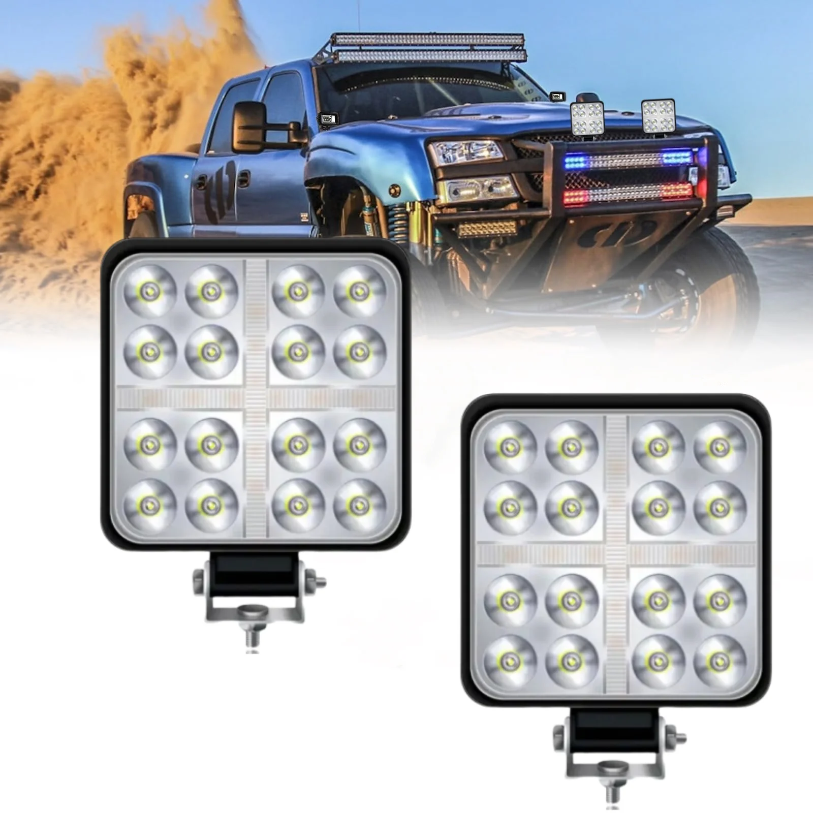 2 قطعة ضوء العمل LED للسيارات 48 واط 4 بوصة لسيارة شاحنة العمل السيارات مربع LED ضوء العمل ضوء السيارة 12-24 فولت