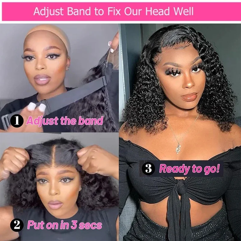 Glueless Bob Wig Water Wave Glueless Wigs Human Hair Ready To Wear Human Hair Wigs Transprent 4x4 Lace Closure Curly Wigs Choice