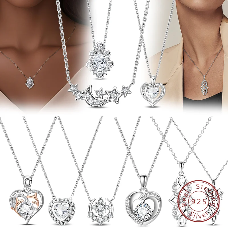 

925 Sterling Silver Chain Necklace Angel Wing Butterfly Pearl Heart Cross Necklace for Women Fashion Simple Neck Chain Jewelry