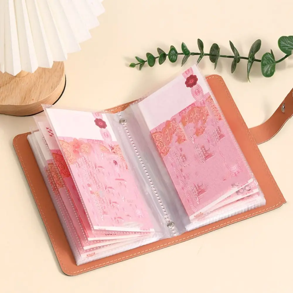 Carpeta de cuero PU para ahorrar dinero, carpeta de presupuesto recargable portátil, billetera de almacenamiento, sobres para efectivo, libro de cuentas, regalo de Año Nuevo