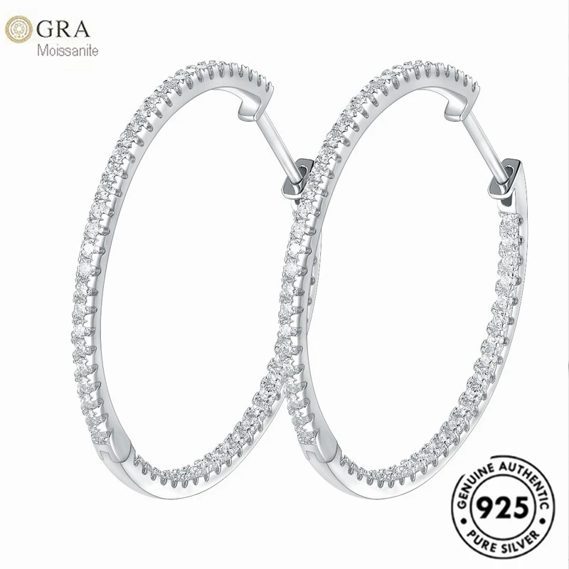

Женские серьги-кольца из серебра 925 пробы, с муассамитом