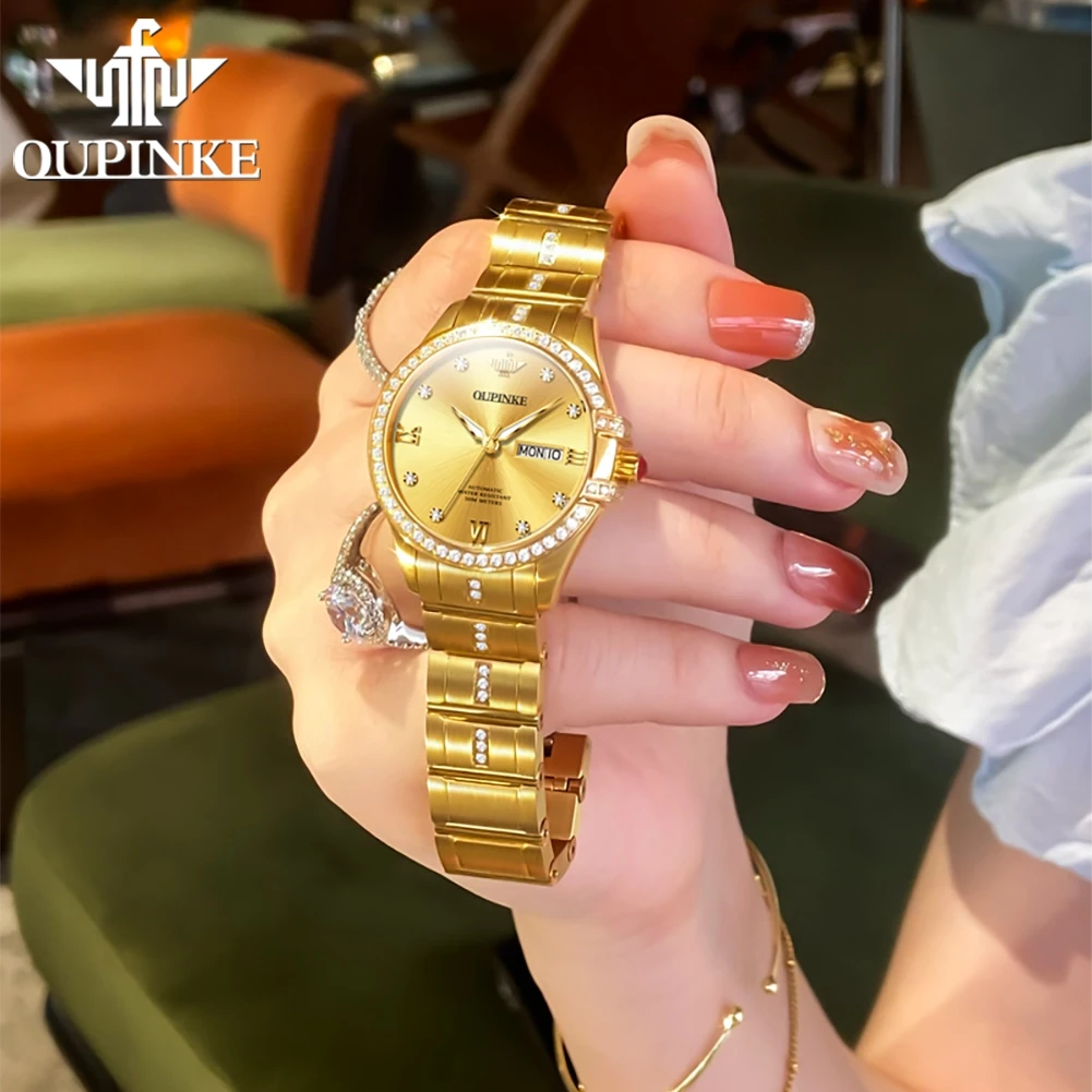 OUPINKE 3195 Orologio da donna Orologio meccanico 50M Impermeabile Zaffiro Giorno Data Orologi per le donne Set regali Reloj di lusso originale