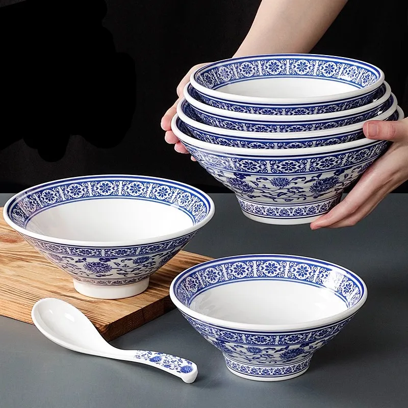 1Pc Thickened Melamine Tableware Not Easily Broken Plastic Noodle Bowl Malatang Special Bowl Commercial Large Plastic Soup Bowl