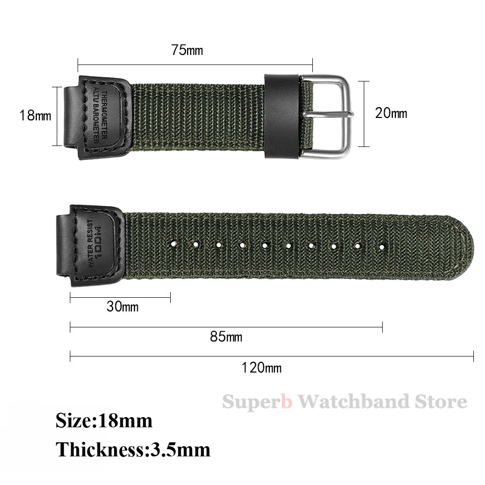 18 مللي متر حزام ساعة من النايلون ل كاسيو AE-1200 1300 AE-1000W F91W F84 AEQ-110W SGW-300H قماش الرياضة حزام ساعة رجالي اكسسوارات