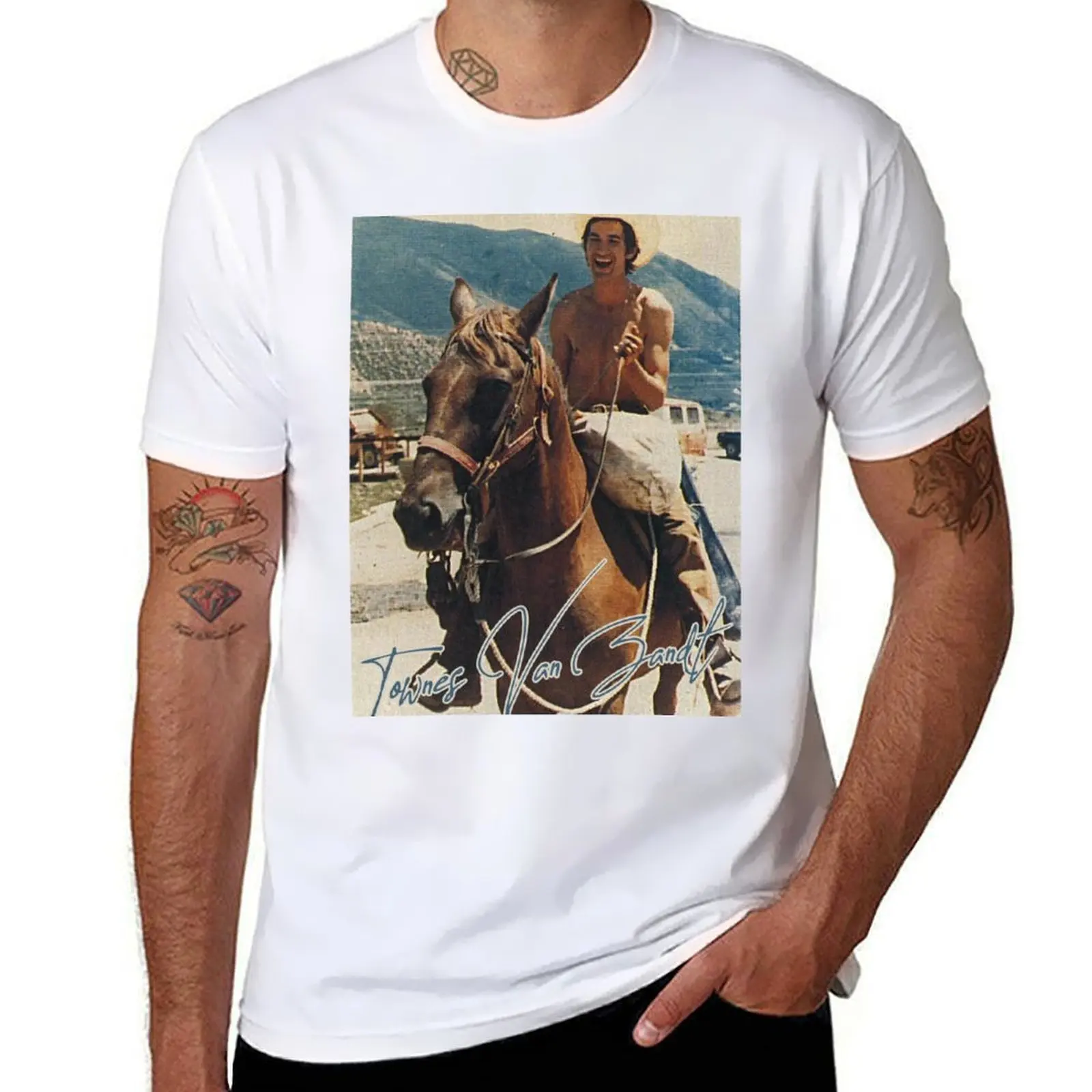 

Townes Van Zandt - Retro On Horse Fan Art T-Shirt t shirts for man pack white man t shirt luxury T-Shirt