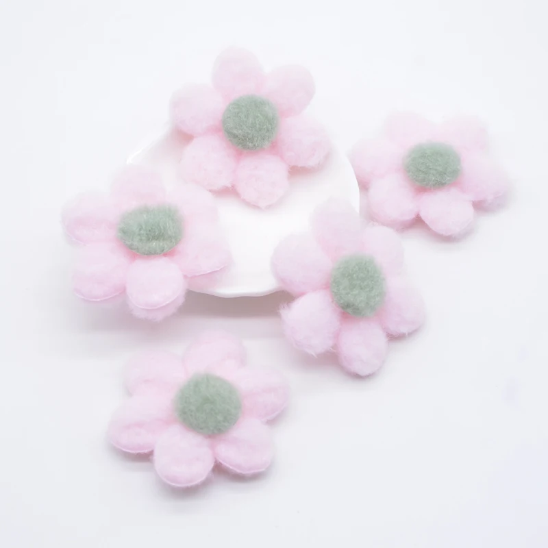10Pcs 60*55mm Padded Plush Flower Applique for DIY Headwear Hair Clips Bow Decor Accessories Clothes Hat Shoes Sewing Patches