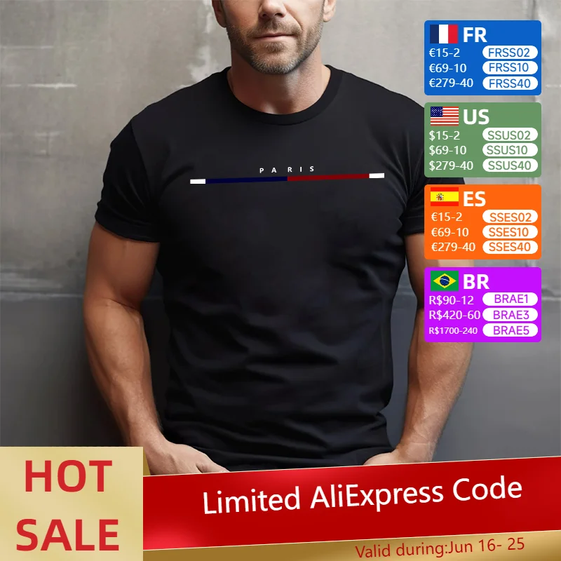 Camisetas con cuello redondo para hombre, moda de París, camisetas deportivas informales de uso diario para primavera y verano, camisetas suaves de tendencia urbana para hombre