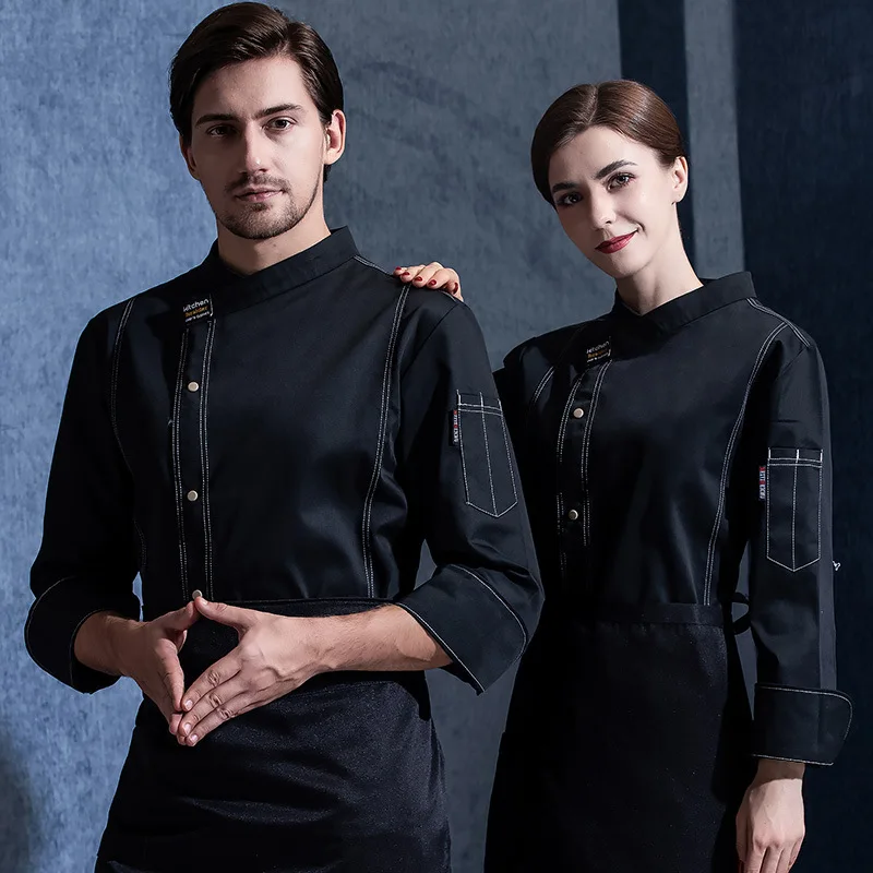 Dining Chef Overalls ผู้ชายแขนสั้น Breathable ห้องครัวเบเกอรี่ Baker Workwear แขนยาว Chef ชุดสตรีฤดูใบไม้ร่วงและ Wi